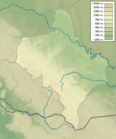 Mapa konturowa obwodu iwanofrankiwskiego, po lewej znajduje się punkt z opisem „źródło”, natomiast u góry znajduje się punkt z opisem „ujście”