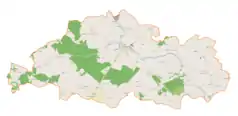 Mapa konturowa gminy Iwaniska, na dole nieco na lewo znajduje się punkt z opisem „Marianów”