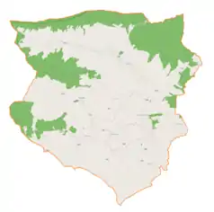 Mapa konturowa gminy Iwkowa, na dole nieco na prawo znajduje się punkt z opisem „Kąty”