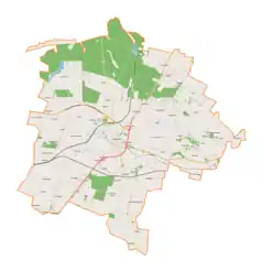 Mapa konturowa gminy Jędrzejów, na dole po lewej znajduje się punkt z opisem „Borów”