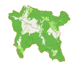 Mapa konturowa gminy Jaśliska, po prawej nieco u góry znajduje się punkt z opisem „Surowica”