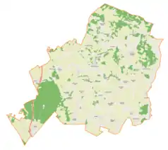 Mapa konturowa gminy Janowiec Kościelny, u góry po prawej znajduje się punkt z opisem „Połcie Młode”