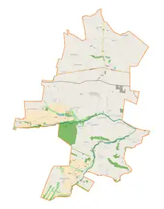 Mapa konturowa gminy Jeżów, po lewej znajduje się punkt z opisem „Stare Leszczyny”