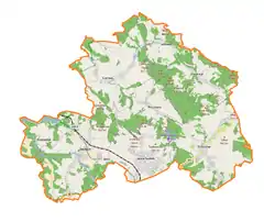 Mapa konturowa gminy Jeżów Sudecki, po lewej nieco na dole znajduje się punkt z opisem „Wrzeszczyn”