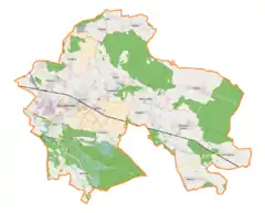 Mapa konturowa gminy Jelcz-Laskowice, blisko centrum na prawo znajduje się punkt z opisem „Minkowice Oławskie”