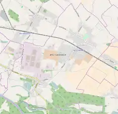 Mapa konturowa Jelcza-Laskowic, blisko centrum na prawo znajduje się punkt z opisem „Jelcz-Laskowice”