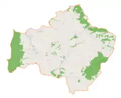 Mapa konturowa gminy Jodłownik, u góry nieco na prawo znajduje się punkt z opisem „Cmentarz wojenny nr 360 – Słupia”