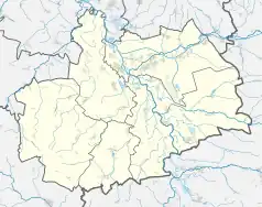 Mapa konturowa powiatu kędzierzyńsko-kozielskiego, u góry nieco na prawo znajduje się punkt z opisem „Lenartowice”