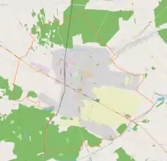 Mapa konturowa Kłobucka, na dole nieco na lewo znajduje się czarny trójkącik z opisem „Dębowa Góra”