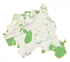 Mapa konturowa gminy Kłomnice, po lewej znajduje się ikonka pałacu z opisem „Pałac w Chorzenicach”