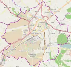 Mapa konturowa Kalisza, po prawej znajduje się punkt z opisem „Winiary-Nestlé”