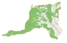 Mapa konturowa gminy Kamienica, blisko centrum po lewej na dole znajduje się punkt z opisem „Papieżówka”