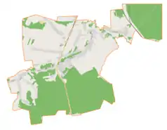 Mapa konturowa gminy Kamienica Polska, po lewej nieco na dole znajduje się punkt z opisem „Rudnik Wielki”