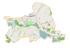 Mapa konturowa gminy Kamieniec Ząbkowicki , w centrum znajduje się punkt z opisem „Parafia św. Bartłomieja”