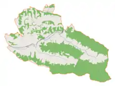 Mapa konturowa gminy Kamionka Wielka, u góry znajduje się punkt z opisem „Mszalnica”