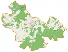 Mapa konturowa gminy Kargowa, w centrum znajduje się punkt z opisem „Ratusz w Kargowej”