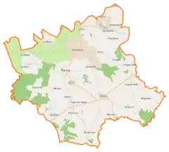 Mapa konturowa gminy Karnice, po prawej nieco na dole znajduje się punkt z opisem „Węgorzyn”