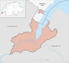 Mapa konturowa Genewy, na dole znajduje się punkt z opisem „Stade de Géneve”