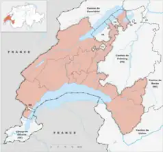 Mapa konturowa Vaud, w centrum znajduje się punkt z opisem „Krajobraz kulturowy winnic tarasowych w Lavaux”