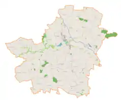 Mapa konturowa gminy Kazimierza Wielka, po lewej nieco na dole znajduje się punkt z opisem „Boronice”