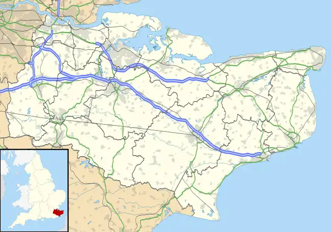 Mapa konturowa Kentu, blisko centrum na lewo u góry znajduje się punkt z opisem „Eccles”