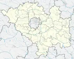 Mapa konturowa powiatu kieleckiego, w centrum znajduje się punkt z opisem „Niestachów”