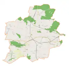 Mapa konturowa gminy Kije, po prawej znajduje się punkt z opisem „Żydów”