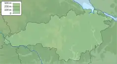 Mapa konturowa obwodu kirowohradzkiego, po lewej nieco u góry znajduje się punkt z opisem „źródło”, natomiast na dole po lewej znajduje się punkt z opisem „ujście”