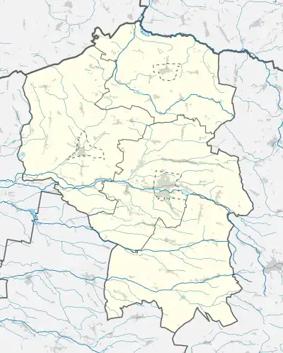 Mapa konturowa powiatu kluczborskiego, u góry znajduje się punkt z opisem „Ciecierski Młyn”