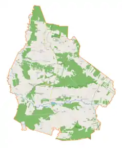 Mapa konturowa gminy Kluczewsko, w centrum znajduje się punkt z opisem „Żabiniec”