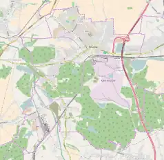 Mapa konturowa Knurowa, blisko centrum na dole znajduje się punkt z opisem „Szczygłowice”