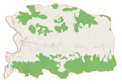 Mapa konturowa gminy Kołaczyce, po prawej znajduje się punkt z opisem „Sieklówka, cm. wojenny nr 42”