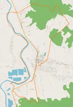 Mapa konturowa Kołaczyc, w centrum znajduje się punkt z opisem „Parafia św. Anny w Kołaczycach”