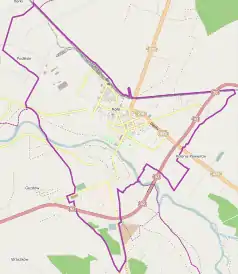 Mapa konturowa Koła, w centrum znajduje się punkt z opisem „ulica Garncarska”