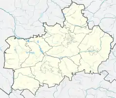 Mapa konturowa powiatu koneckiego, po lewej nieco na dole znajduje się punkt z opisem „Szreniawa”