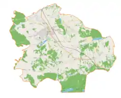 Mapa konturowa gminy Kolbuszowa, blisko centrum u góry znajduje się punkt z opisem „Muzeum Kultury Ludowej w Kolbuszowej”