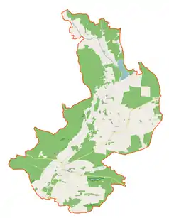 Mapa konturowa gminy Kolsko, blisko prawej krawiędzi znajduje się punkt z opisem „Sławocin”