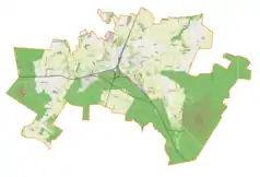 Mapa konturowa gminy Koluszki, blisko lewej krawiędzi nieco u góry znajduje się punkt z opisem „Gałków”