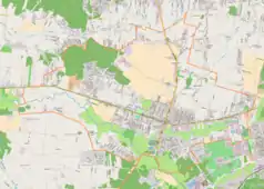 Mapa konturowa Konstantynowa Łódzkiego, na dole znajduje się punkt z opisem „Parafiapw. Miłosierdzia Bożegow Konstantynowie Łódzkim”