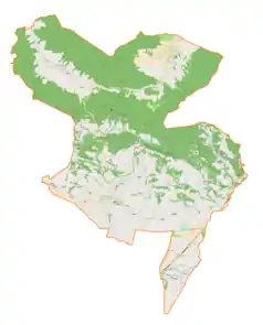 Mapa konturowa gminy Korczyna, po lewej znajduje się punkt z opisem „Sporne”