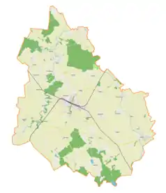 Mapa konturowa gminy Korsze, po prawej nieco na dole znajduje się punkt z opisem „Dubliny”