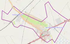 Mapa konturowa Kowalewa Pomorskiego, po lewej znajduje się punkt z opisem „Kowalewo Pomorskie”