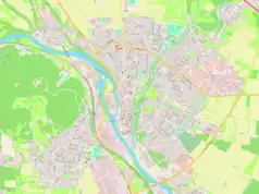 Mapa konturowa Kranja, blisko centrum na lewo znajduje się punkt z opisem „Kranj”