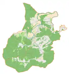 Mapa konturowa gminy Krasiczyn, u góry znajduje się punkt z opisem „Korytniki”