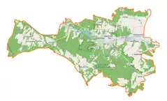 Mapa konturowa gminy Krasnobród, po lewej nieco u góry znajduje się punkt z opisem „Stara Huta”