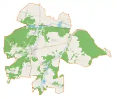 Mapa konturowa gminy Kroczyce, u góry po lewej znajduje się punkt z opisem „Schronisko Górne w Słupsku”