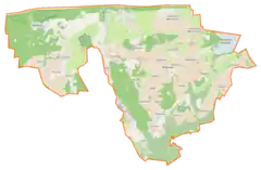 Mapa konturowa gminy Krokowa, blisko górnej krawiędzi nieco na lewo znajduje się punkt z opisem „Piaśnica”