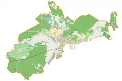 Mapa konturowa gminy Krosno Odrzańskie, na dole nieco na lewo znajduje się punkt z opisem „Brzózka”