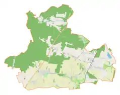 Mapa konturowa gminy Kruszyna, na dole nieco na lewo znajduje się punkt z opisem „Kruszyna”