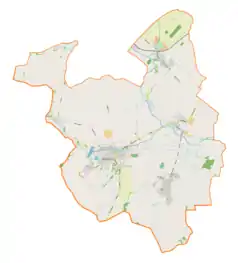 Mapa konturowa gminy Krzanowice, po prawej znajduje się punkt z opisem „Bojanów”